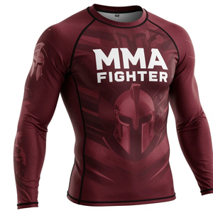 Camiseta de compresión de manga larga para luchador de MMA, con estampado por sublimación, de secado rápido, verde, negro, rojo, para adultos, top deportivo. - Product Image 4