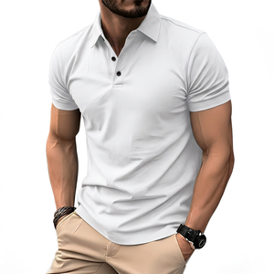 Polo homme vert uni à manches courtes, coupe classique, décontracté, respirant, en coton tissé - Product Image 5