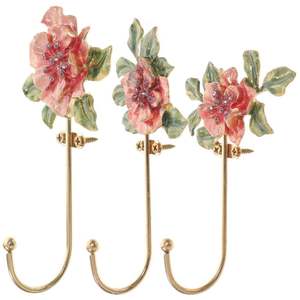 Crochet mural décoratif en fer finition laiton vintage, motif floral, style rustique de jardin, robuste, pour robe ou vêtement - Product Image 4