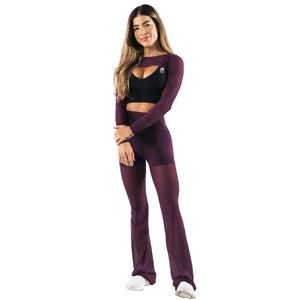 Top Corto de Manga Larga de Malla para Mujer, Color Morado Reggio, Transpirable, Elástico, para Gimnasio, Yoga, Entrenamiento - Product Image 3