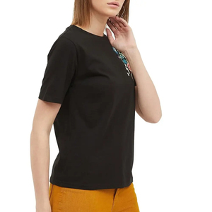 Black <b>Short</b> <b>Sleeve</b> Knitted O-Neck T-Shirt With Floral Hand Embroidery On Right <b>Sleeve</b> Regular Fit Casual Men's Style - Product Image 4