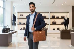 WRIZA Unisex Brown Genuine Leather Softback Laptop Bag Modern Office Briefcase Lightweight Large Capacity Durable Handmade <b>Dot</b> - Product Image 5