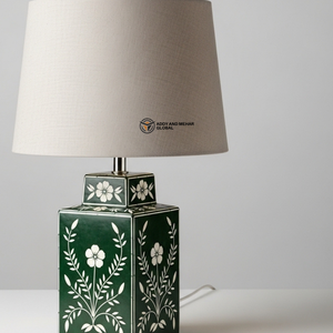 Lampe élégante en os vert incrusté, lampe de table florale faite à la main pour la décoration moderne de la maison - Product Image 4