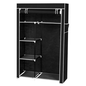 Armadio Portatile Pieghevole da 64 Pollici, Organizzatore in Tessuto Nero con Ripiani per Scarpe e Borse - Product Image 3