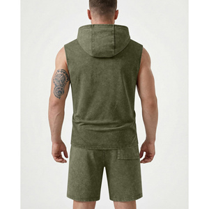 High Quality 100% Cotton Eco-friendly Breathable Acid Wash Short <b>Sets</b> Vintage Washed T-shirt Custom Embroidery Logo Men's <b>Sets</b> - Product Image 2