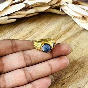 New Arrival Boho Floral <b>Ring</b> Tribal Brass Jewelry Women 18k Gold Plated Vintage Lapis Textured <b>Statement</b> <b>Ring</b> Wholesale/OEM/ODM - Product Image 6