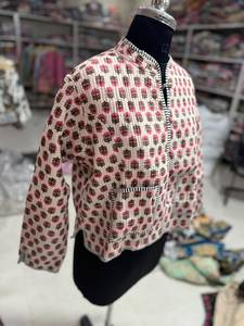 Hand Embroidered <b>Quilted</b> Cotton <b>Jacket</b> Mandarin Collar Single Button Closure Full Sleeve Geometric <b>Pattern</b> Women's Autumn Wear - Product Image 4