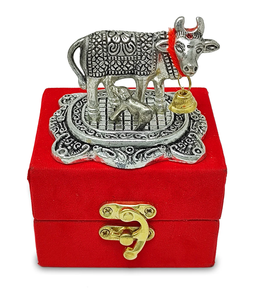Figurine de vache et de veau plaquée argent, idole animale en métal, ornement décoratif pour la maison, cadeau - Product Image 3