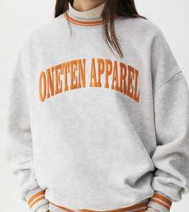 <b>Women</b> Vintage Gray Hooded Zip-Up Fleece Cotton Blend Front Logo Drop Shoulder Long Sleeve <b>Hoodie</b> Orange Letter Print - Product Image 5