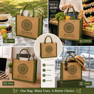 Custom Logo Printed Jute <b>Tote</b> Bag with <b>Zip</b> Closure and Rope Handle Eco-Friendly Reusable Shopping & Gift Bag 32x28x16cm - Product Image 4