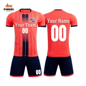 Ensemble de maillots de football personnalisés DYNAMEL sublimés pour hommes, manches courtes, anti-transpiration, col rond, rouge, bleu marine - Product Image 1