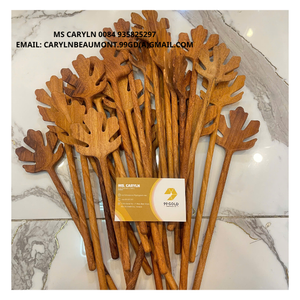 Cuillère en bois sculptée à la main avec plume, personnalisée et gravée, cadeau écologique, cuillère en padauk, feuilles de fleurs, manche court, minimaliste - Product Image 4