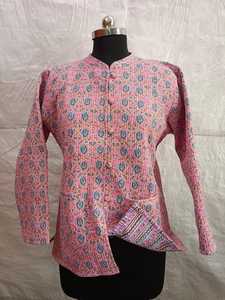 Cotton Quilted <b>Reversible</b> <b>Jacket</b> for Women Sustainable Handmade Block Printed Fashion Coat Bulk OEM Supplier Exporter - Product Image 1