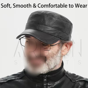 New Arrival OEM ODM Premium Quality Genuine Leather <b>Cap</b> For <b>Men</b> Vintage <b>Flat</b> Top Cadet Hat Autumn Winter Warm Real Leather <b>Caps</b> - Product Image 5