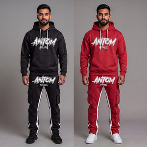 Conjunto de Sudadera con Capucha y Pantalones Deportivos de Dos Piezas para Hombre, con Logotipo Personalizado, 100% Algodón Francés, Corte Acampanado, Transpirable, Tallas Grandes - Product Image 3
