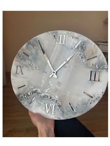 Unique Elegant Resin <b>Digital</b> Wall <b>Clock</b> Round Battery Powered Modern Design Silver Roman Numerals Mirror Effect in Low Price - Product Image 1