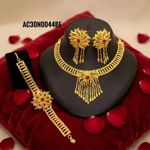 ชุดสร้อยคอเสน่ห์เจ้าสาวสไตล์แอฟริกัน ชุบทอง 24K ดีไซน์ดอกไม้ คลาสสิก พร้อมกล่องใส่ สำหรับผู้หญิง - Product Image 3
