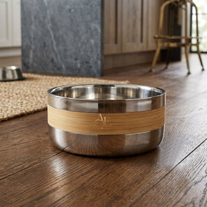 Premium Stainless Steel Wine <b>Ice</b> Bucket With Natural Wood Grain Accent Band Round Double Wall Party Beverage Tub For Serving - Product Image 1