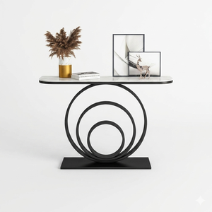 Modern Luxury <b>Marble</b> Top <b>Console</b> <b>Table</b> Nordic Black Metal Circle Base Entryway Hallway Decorative Furniture for Hotel - Product Image 3