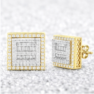 Pendientes de tuerca con broche de rosca de moissanita y diamantes en racimo, corte baguette, oro macizo de 10K, chapado en rodio, estilo hip-hop, unisex, regalo, boda - Product Image 5