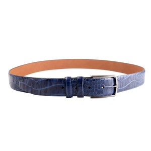 Ceinture décontractée pour homme en cuir véritable bleu SALVA LEATHER avec boucle à ardillon rectangulaire argentée, durable, 3,5 cm x 110 cm - Product Image 3