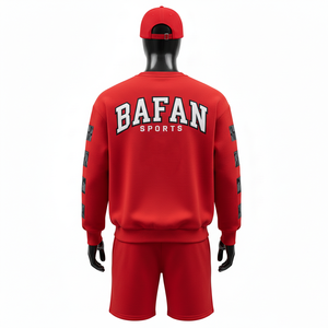 Ensemble sweat-shirt et short pour homme en coton et polyester de qualité supérieure, doux et chaud, couleur rouge, logo personnalisé - Product Image 2