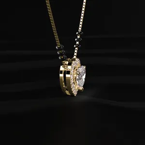 Pendentif Cœur en Diamant Halo Mangalsutra, Diamant CVD de Laboratoire Couleur D-E Pureté VVS-VS Certifié IGI, Or, pour Fiançailles et Mariage - Product Image 4