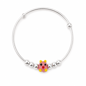 925 Sterling Silver Kids Animal Bead Bangle <b>Bracelet</b> High Polish <b>Cute</b> Pink Enamel Design Girls Daily Wear Party Gift Jewelry - Product Image 4