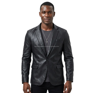 Men's Black PU Leather Blazer Slim Fit Single Button Turn-down Collar Front Logo Waterproof <b>Smart</b> <b>Casual</b> <b>Jacket</b> Winter Wear - Product Image 1