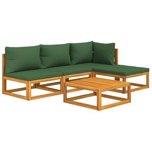Set da 5 pezzi in legno massello con cuscini verdi per il relax in giardino - Product Image 3