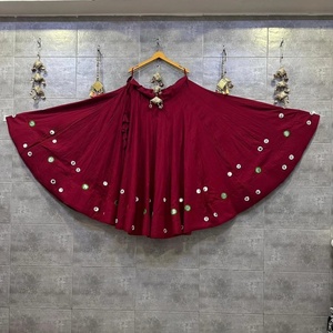 Traditional Indian Cotton <b>Flared</b> <b>Skirt</b> With Red Embroidery Loose Fit Floor-Length Ethnic Wear For Women All Seasons - Product Image 5