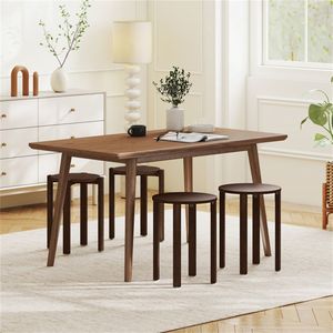 Set di 4 Sgabelli Impilabili in Legno di Gomma Massiccio, Sgabelli da Pranzo con Base Girevole Bloccabile, Design Impilabile in Noce per Sedute Extra - Product Image 5