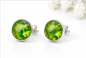 Natural Peridot <b>Silver</b> <b>Stud</b> Earrings – Faceted Peridot Gemstone Earrings – Handmade August Birthstone Jewelry - Product Image 1