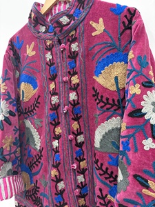 Hand-Embroidered Velvet Suzani <b>Jacket</b> Premium Women Magenta Ethnic Winter Wear with Vibrant Floral Embroidery <b>Jacket</b> - Product Image 5