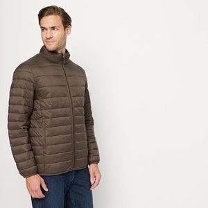 Chaqueta Acolchada Marrón para Hombre, Cuello Alto, Cierre de Cremallera, Resistente al Viento, Informal de Invierno, Relleno de Poliéster, Corte Regular - Product Image 2