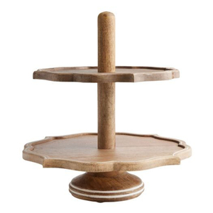 Vintage Style 2 <b>Tier</b> Bamboo Wood <b>Cake</b> Stand With Gold Handle Square Dessert Serving Tray For Weddings Parties And Home Decor - Product Image 3