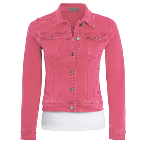 Nouvelle mode, prix abordable, vestes en jean pour femmes, veste en jean rose tendance, coupe ajustée, boutons métalliques, coupe slim, streetwear pour femmes - Product Image 1