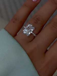 4 Carat Radiant Cut Lab Grown Diamond Solitaire Engagement Ring 10K 14K 18K <b>Solid</b> Gold Modern Hidden Accent IGI Certified Ring - Product Image 2