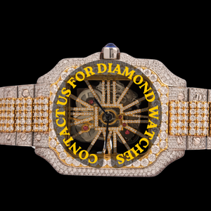 Montre mécanique à quartz pour homme, personnalisée, bicolore, entièrement sertie de diamants Moissanite, cadran squelette, style Hip Hop, idéale pour les soirées - Product Image 1