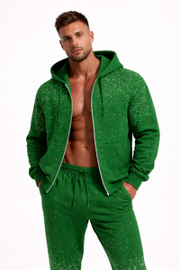 Conjunto Deportivo de Alta Calidad para Hombre con Pedrería, Sudadera con Capucha Verde y Pantalones Jogger, con Cierre, Ropa Deportiva Informal para Gimnasio, Traje Premium - Product Image 2
