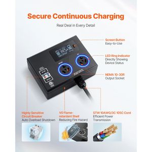 Presa di Distribuzione Elettrica Intelligente NEMA 10 30, 240V, Indicatore LED a 3 Colori, Splitter per Asciugatrice EV con Due Uscite, Spina da 30 Pollici - Product Image 6