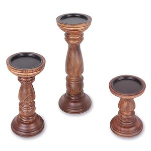 <b>Set</b> of 3 Handcrafted Wooden <b>Candle</b> Holders Rustic Farmhouse Pillar <b>Candle</b> Stand Home Decor - Product Image 6