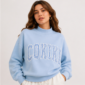 Sudadera Cokiki con cuello alto bordado, jersey oversize de forro polar, ropa casual de moda urbana, fabricante mayorista - Product Image 2