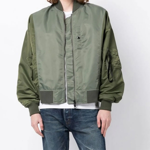 Chaquetas satinadas con cremallera de diseño personalizado, color verde oliva, manga larga, ligeras, de corte regular, material de poliéster, tipo bomber. - Product Image 1