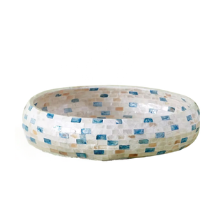 Mother of Pearl Decorative Bowl, Shell Inlay Round Serving Bowl, <b>Mosaic</b> Fruit Bowl & Vanity Organizer - Product Image 1