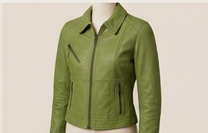 Women's Green Sheep <b>Skin</b> Solid Slim Fit Biker Jacket Zip Front Windproof Heated Casual Outerwear Trendy Streetwear - Product Image 5