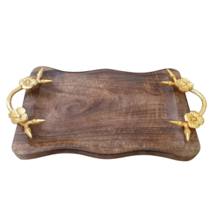 Vintage Design <b>Wooden</b> <b>Serving</b> <b>Tray</b> Elegant Food <b>Serving</b> <b>Tray</b> With Leaf Embellishment Handle Perfect For Home Decor In Good Price - Product Image 5