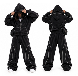 Ensemble de survêtement 2 pièces pour homme, imprimé léopard, sweat-shirt oversize et pantalon de survêtement à jambes larges, streetwear décontracté, vêtements de détente - Product Image 4
