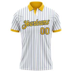 High Quality Your teams Custom Baseball Jersey Men's <b>White</b> <b>Blue</b> <b>Striped</b> Short Sleeve Polo Shirt Breathable Polyester Regular Tee - Product Image 1