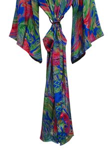 Kimono de seda Bridel con patchwork, túnica larga para cubrir el bikini, ropa de noche, hecho a mano, estilo vintage indio, kimono de sari de seda reciclada. - Product Image 3